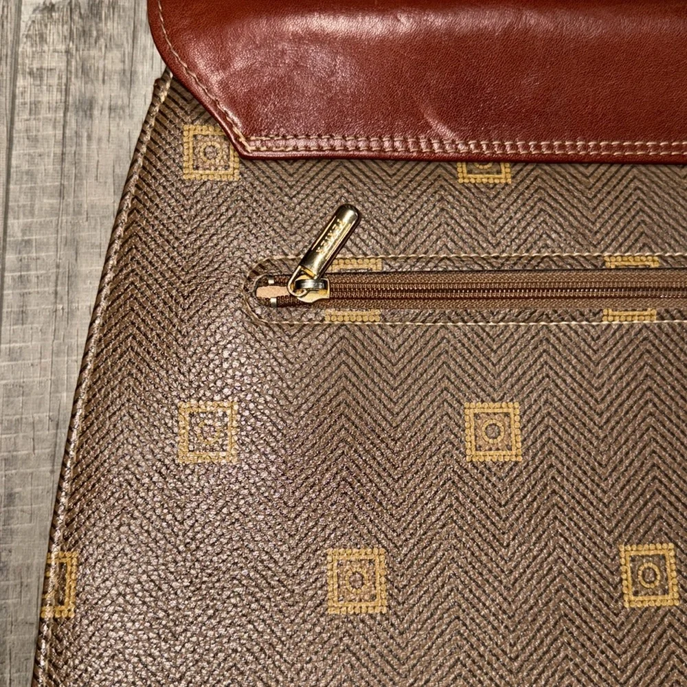 Vintage Texier Brown leather Italian briefcase laptop travel bag man-purse gold